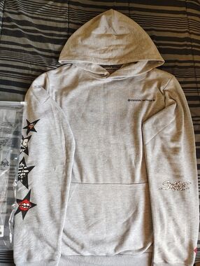 Chrome Hearts Light Gray Pullover Hoodie with Sleeve Star Graphics